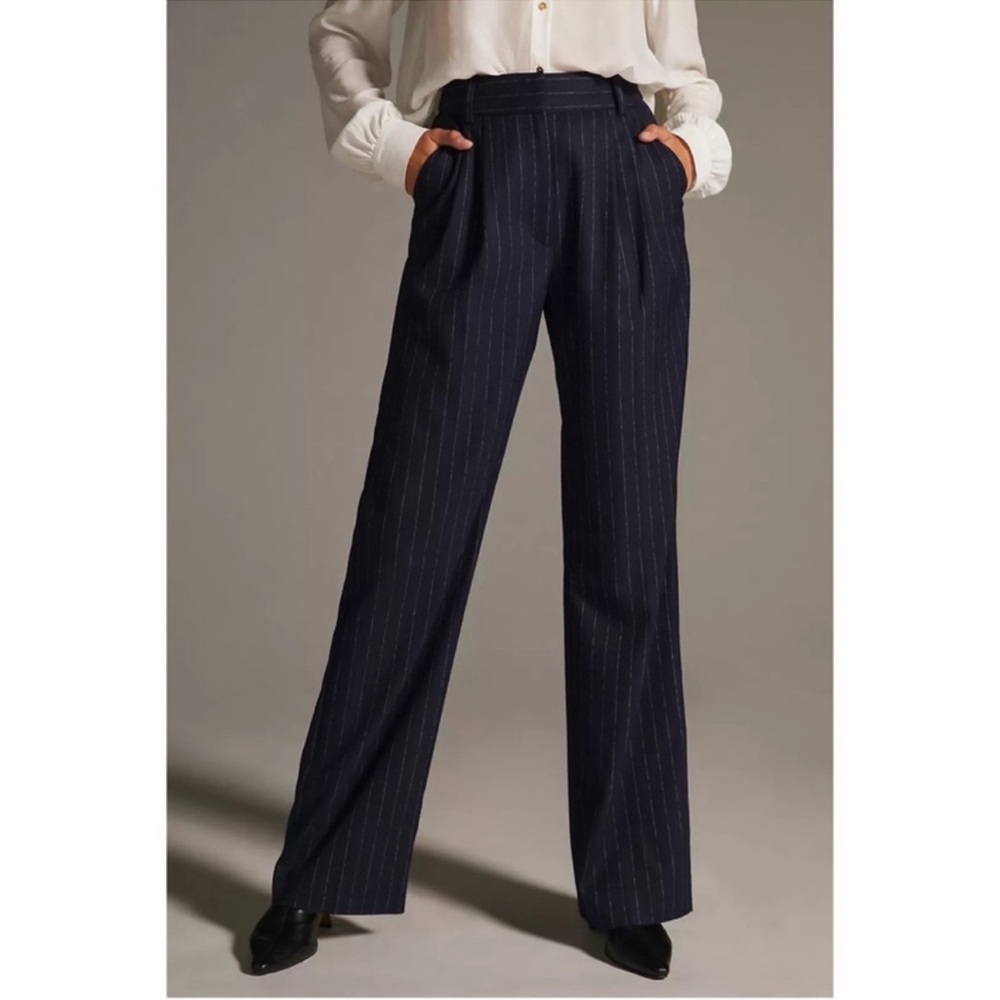Anthropologie Favorite Daughter The Favorite Pinstripe Tailor Pants Navy 12 NWT